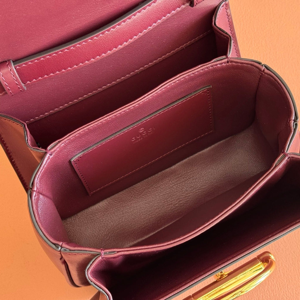 Gucci 26S Siena Top Handle Bag 19 in Dark Red Calfskin