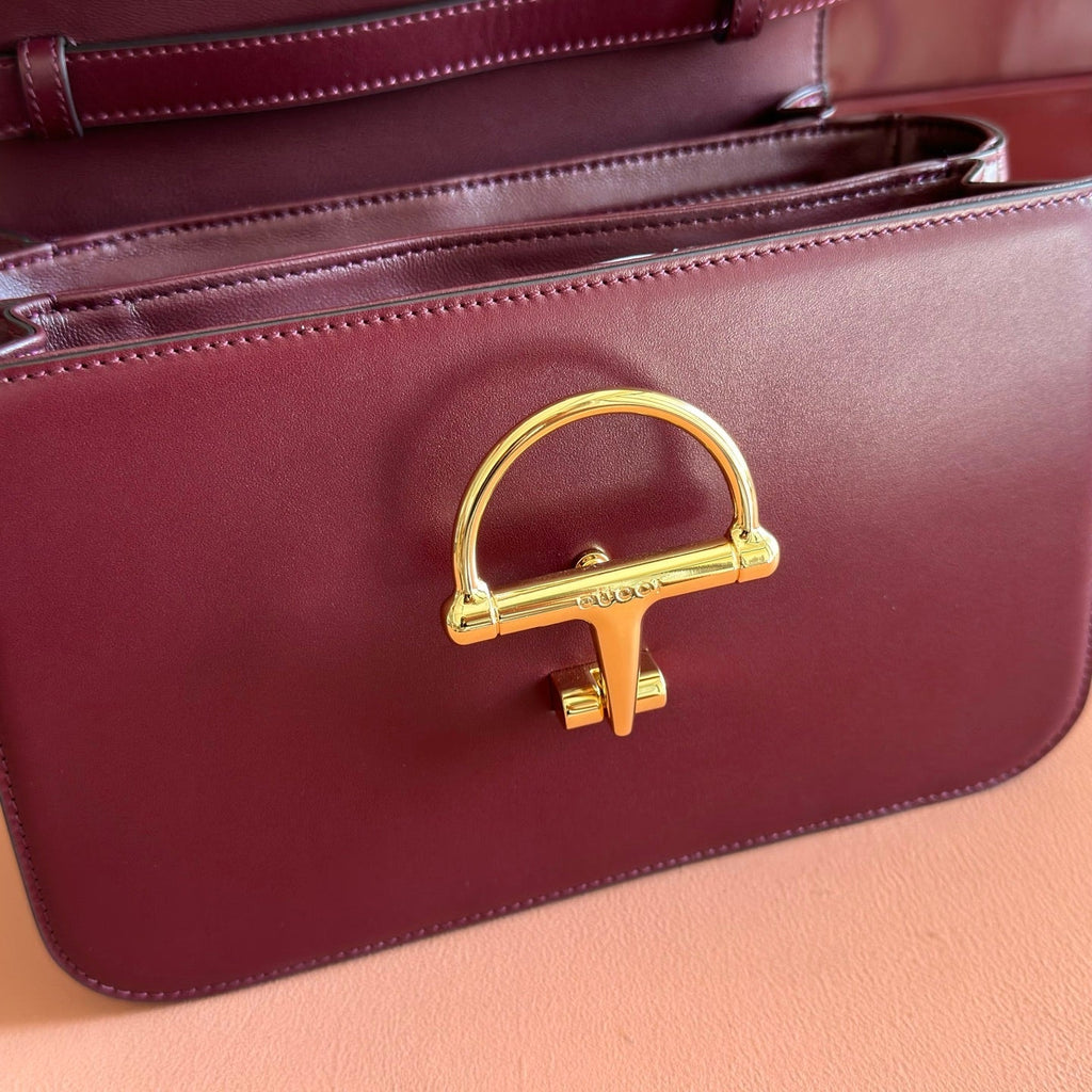 Gucci 26S Siena Top Handle Bag 25 in Dark Red Calfskin