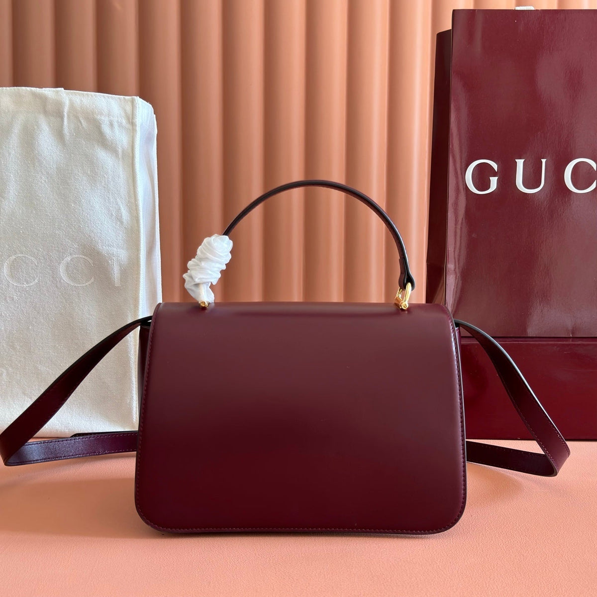 Gucci 26S Siena Top Handle Bag 25 in Dark Red Calfskin