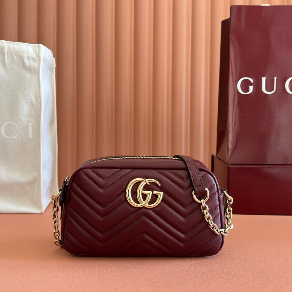 Gucci 26S Marmont Shoulder Bag 24 in Dark Red Calfskin