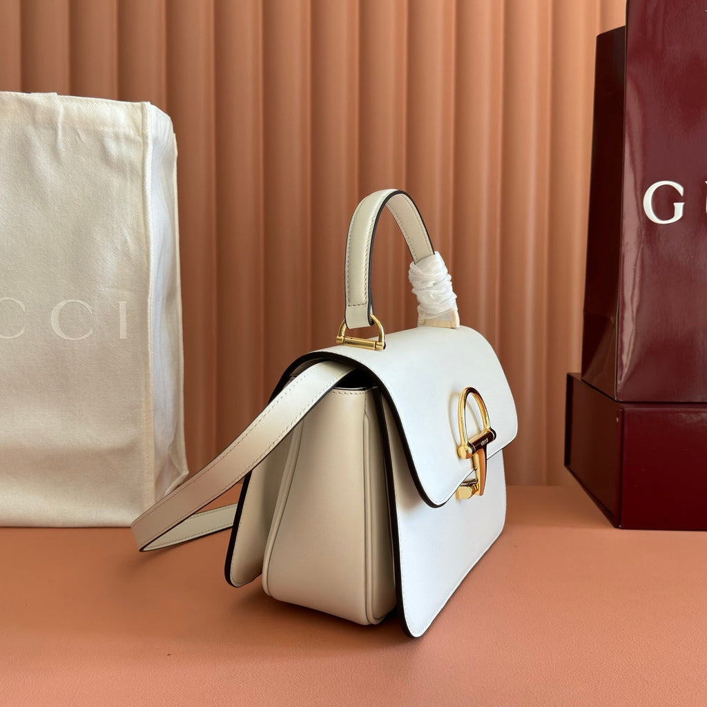 Gucci 26S Siena Top Handle Bag 25 in White Calfskin