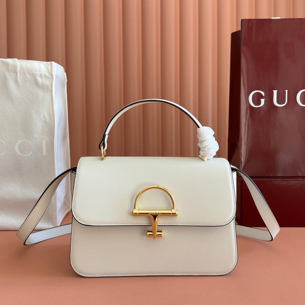 Gucci 26S Siena Top Handle Bag 25 in White Calfskin