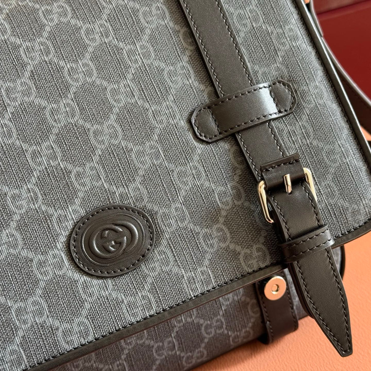 Gucci 26S Messenger Crossbody Bag 28 in Charcoal Gray Canvas