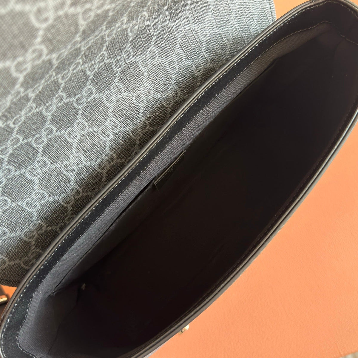 Gucci 26S Messenger Crossbody Bag 28 in Charcoal Gray Canvas