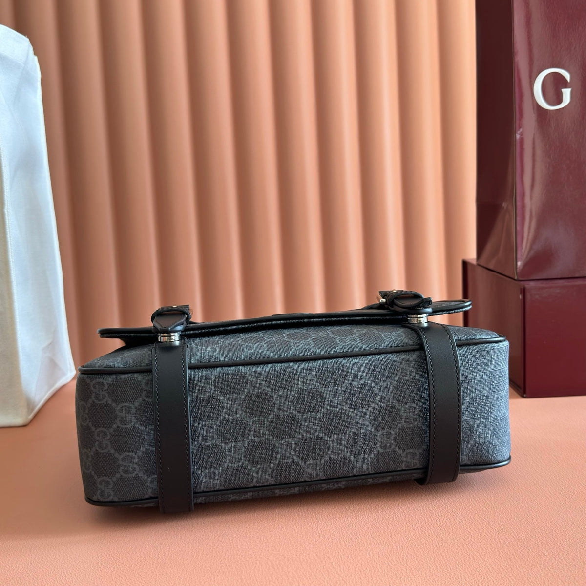Gucci 26S Messenger Crossbody Bag 28 in Charcoal Gray Canvas