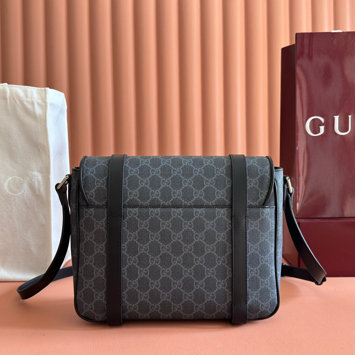 Gucci 26S Messenger Crossbody Bag 28 in Charcoal Gray Canvas