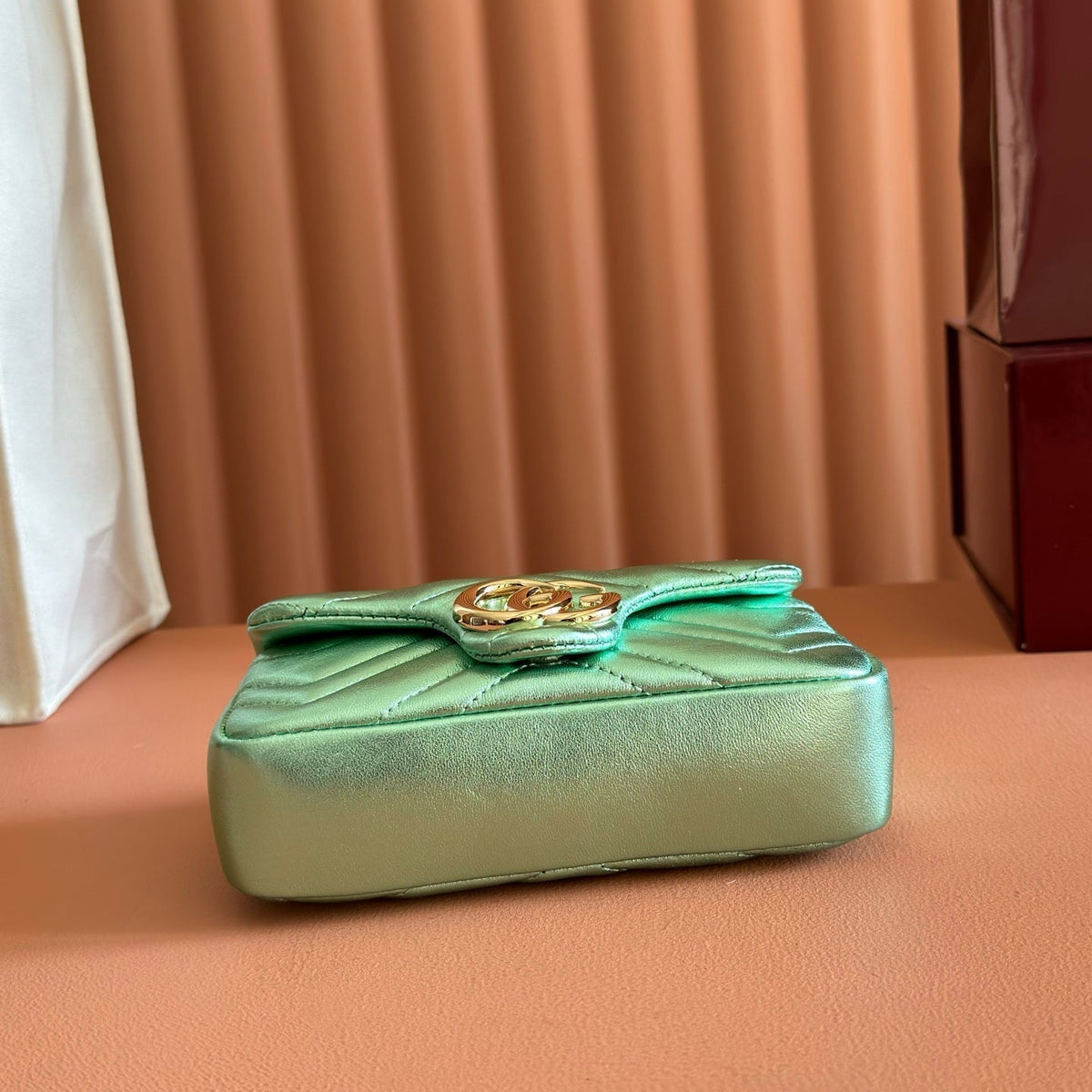 Gucci 26S Marmont Bag 16 in Metallic Pale Green Lambskin