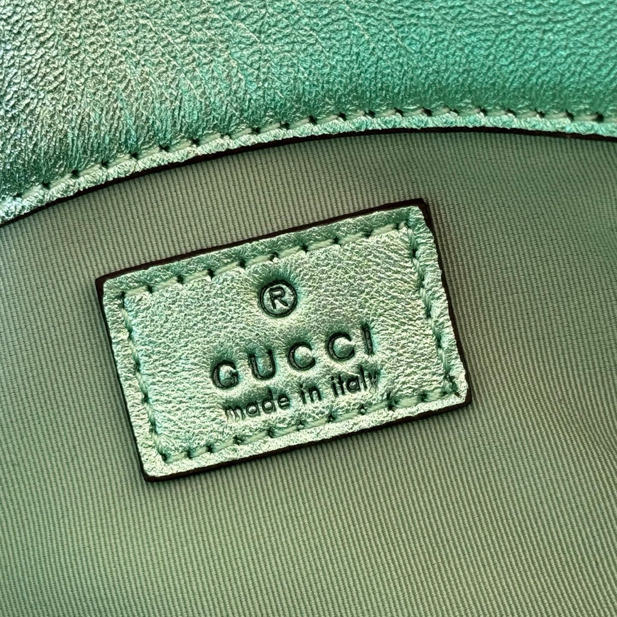 Gucci 26S Marmont Bag 16 in Metallic Pale Green Lambskin