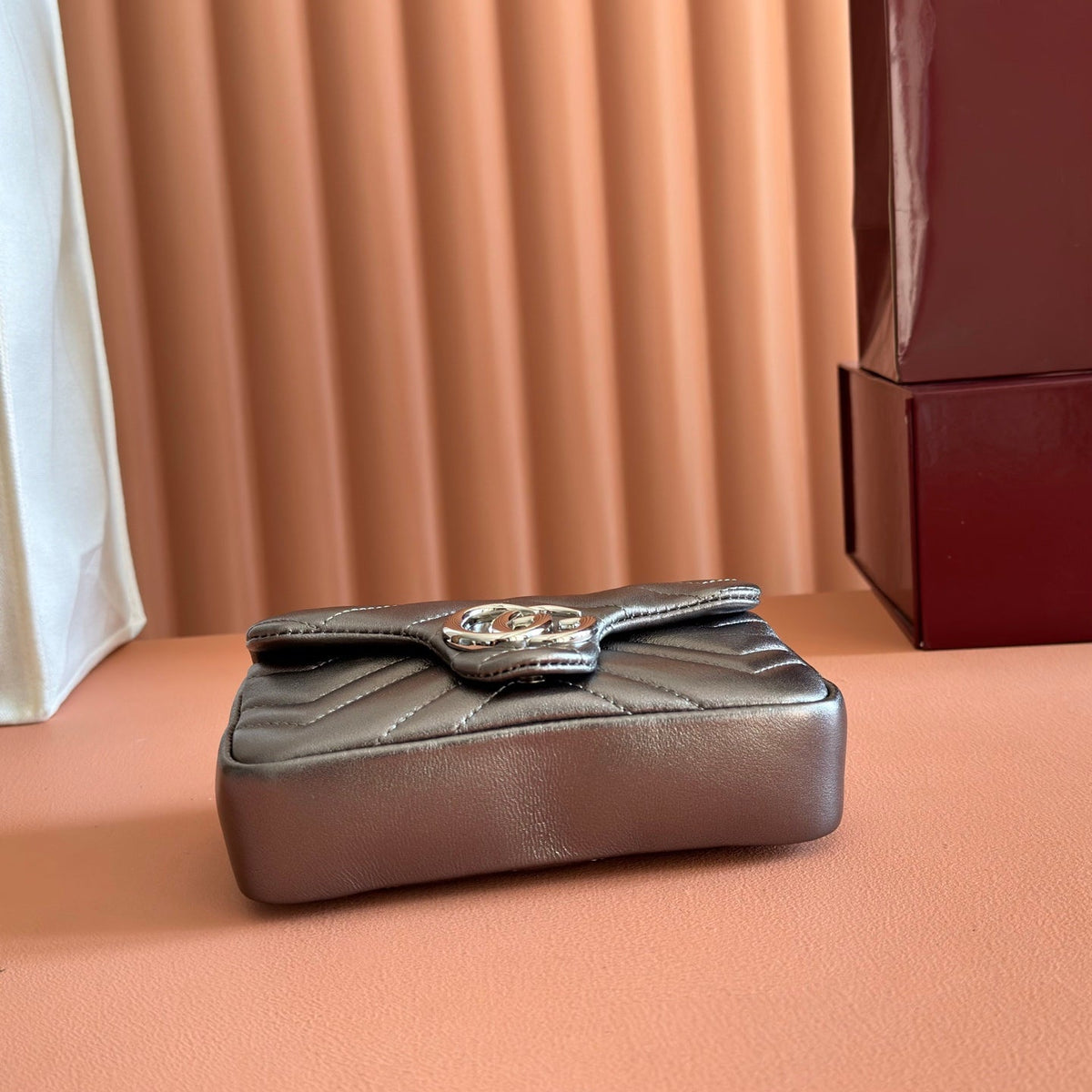 Gucci 26S Marmont Bag 16 in Warm Gray Brown Lambskin