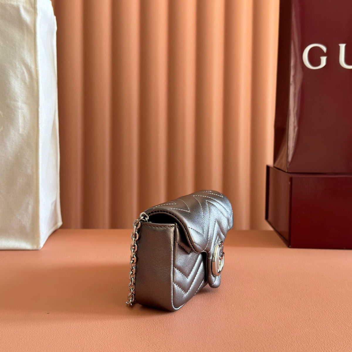 Gucci 26S Marmont Bag 16 in Warm Gray Brown Lambskin