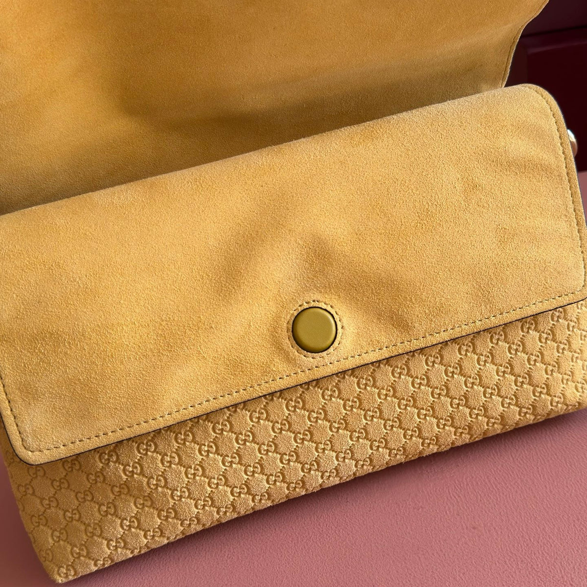 Gucci 26S Shoulder Bag 28 in Mustard Yellow Embossed Suede