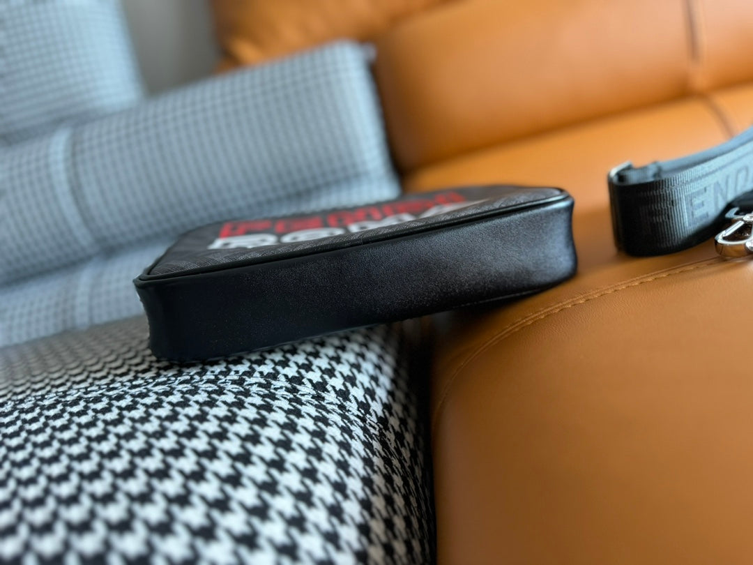 Fendi Clutch 22 with Ff Motif in Dark Gray Textured Fabric and Black Lambskin Trim