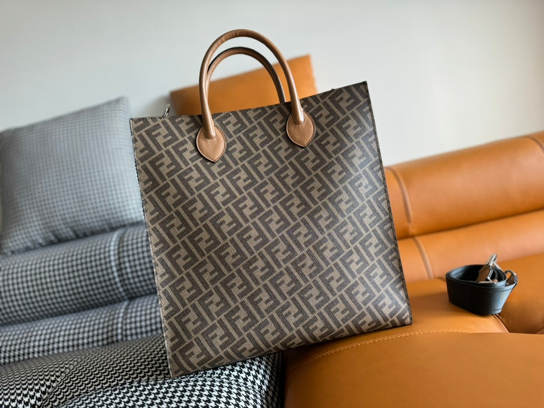 Fendi 38 Bag Ff Monogram Ff Camel Brown Calfskin with Strap