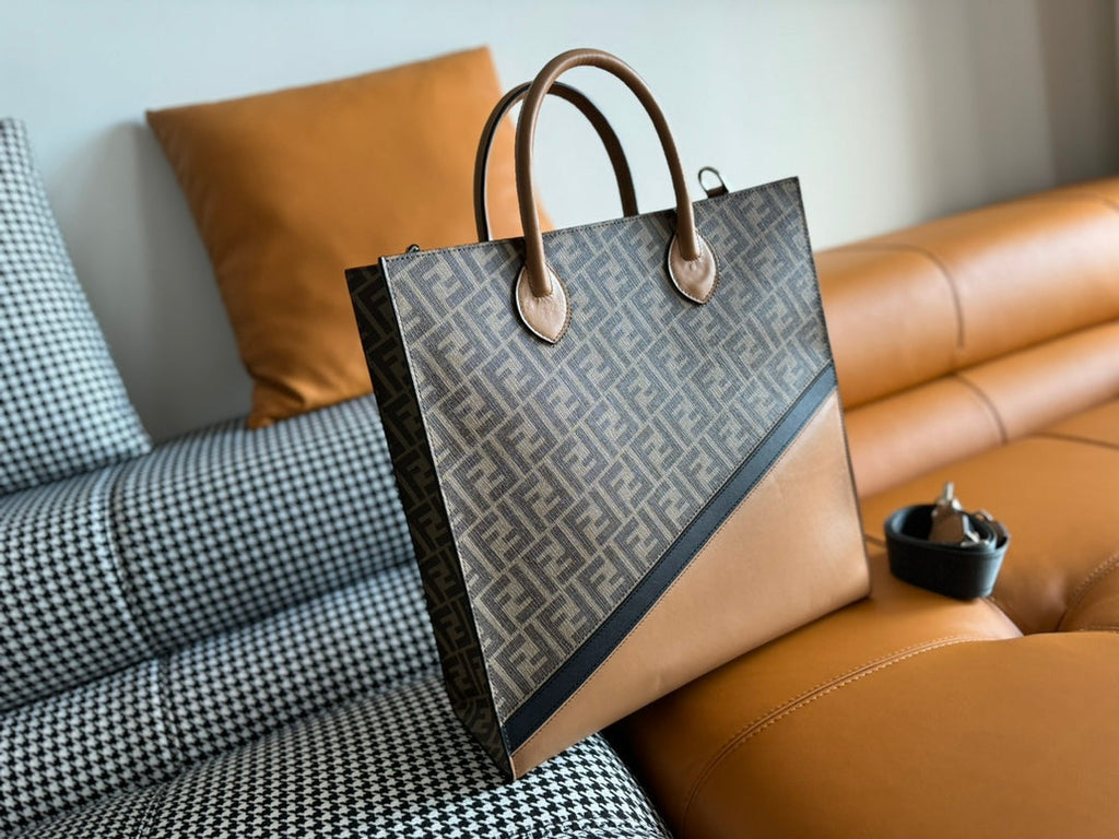 Fendi 38 Bag Ff Monogram Ff Camel Brown Calfskin with Strap