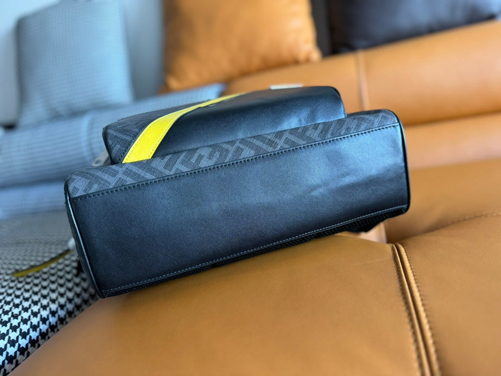 Fendi 44 Mini Backpack in Black Monogram Jacquard Fabric and Calfskin