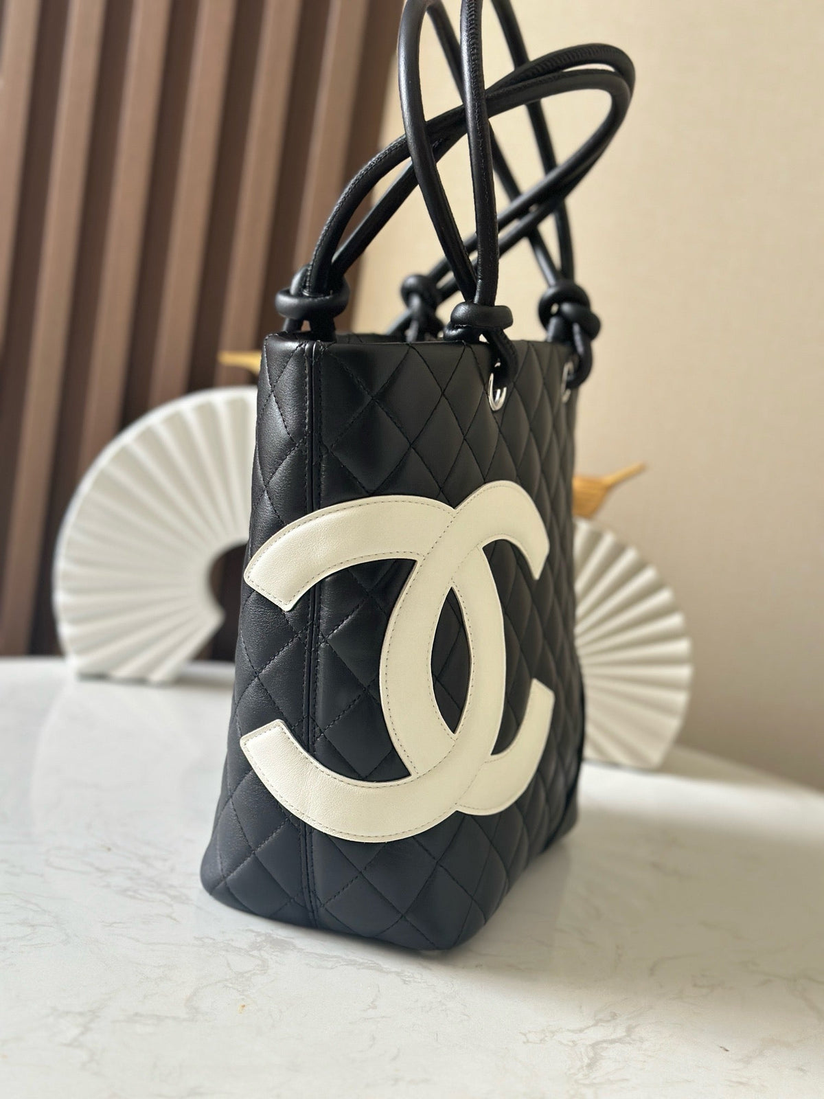 Chanel 25S Cambon Ligne Tote Bag 24 in Black Mix White Calfskin Style 1