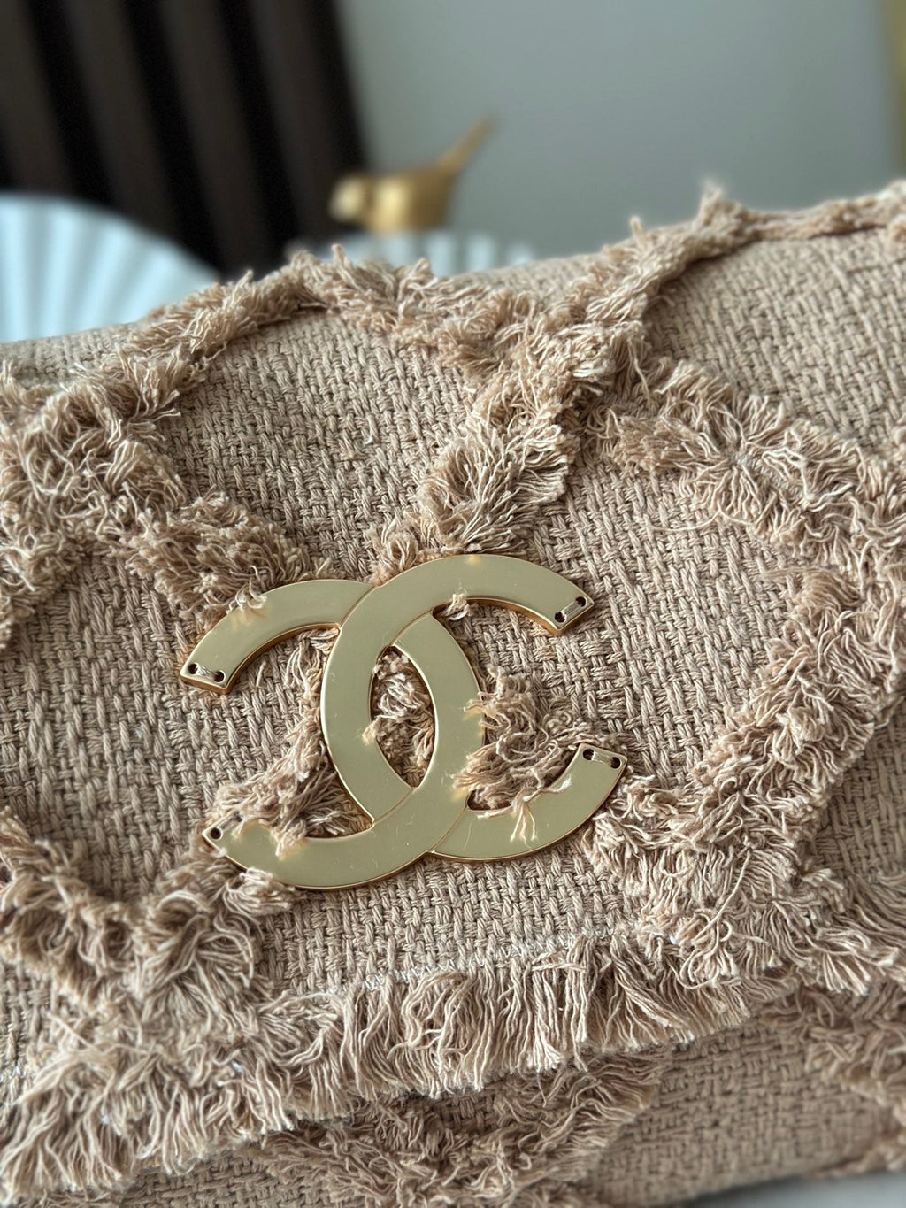 Chanel 25S Flap Bag 38 in Beige Fabric