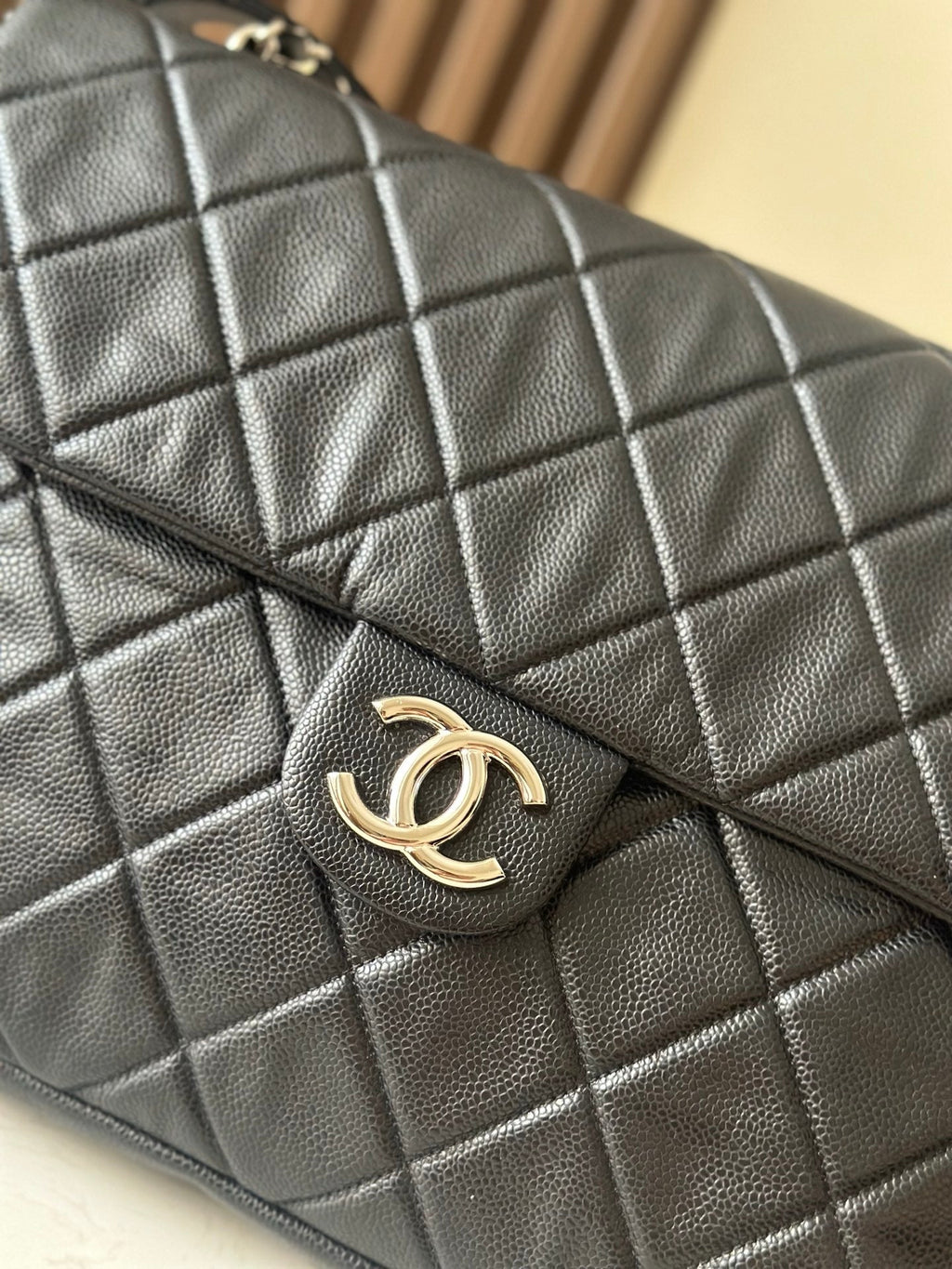 Chanel 25S Shoulder Bag 40 in Black Caviar with Silver Hardware