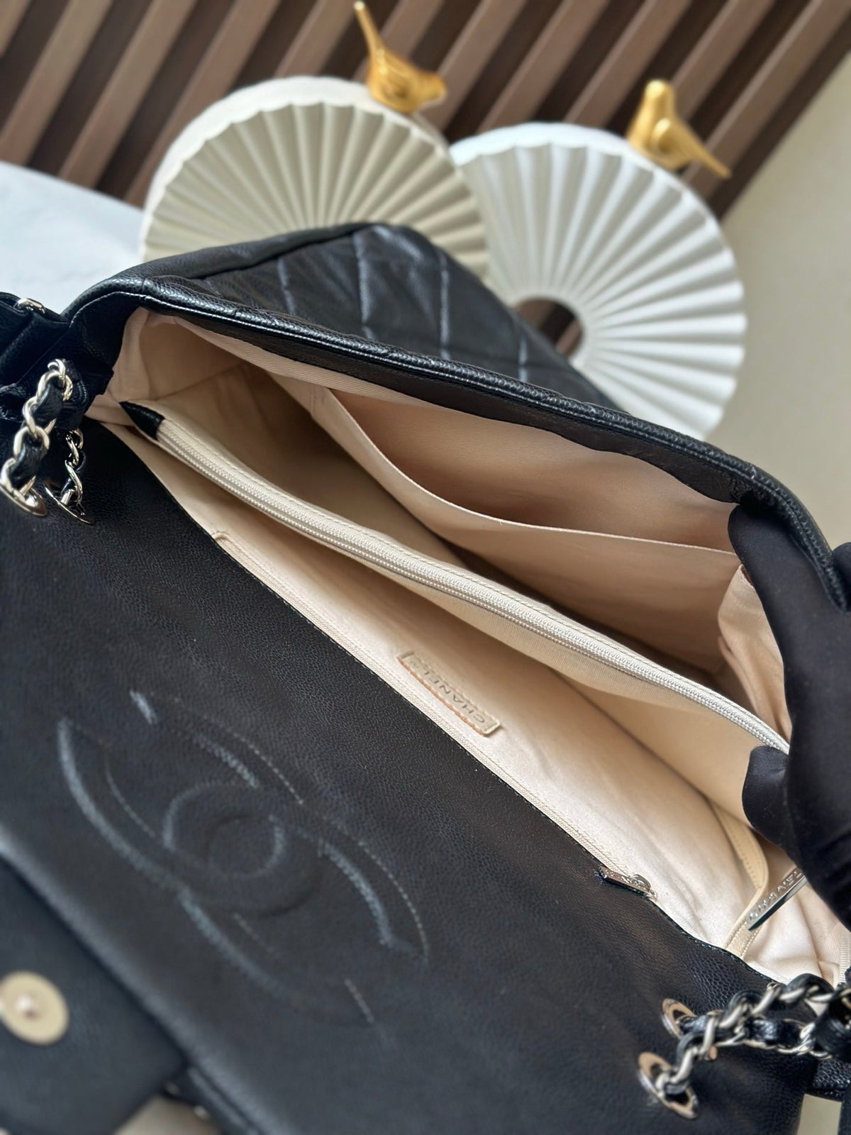Chanel 25S Shoulder Bag 40 in Black Caviar with Silver Hardware