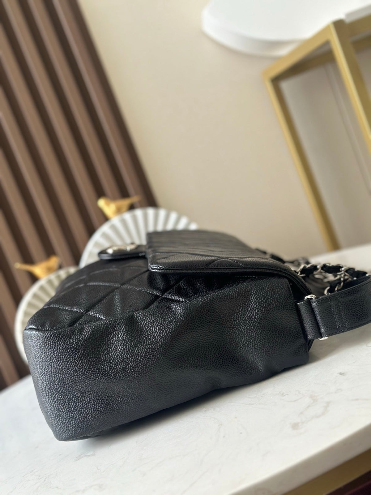 Chanel 25S Shoulder Bag 40 in Black Caviar with Silver Hardware