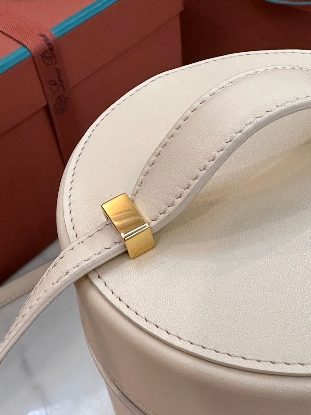 Loro Piana Extra Case Medium 16 Bag in White Cream Smooth Calfskin with Gold Hardware