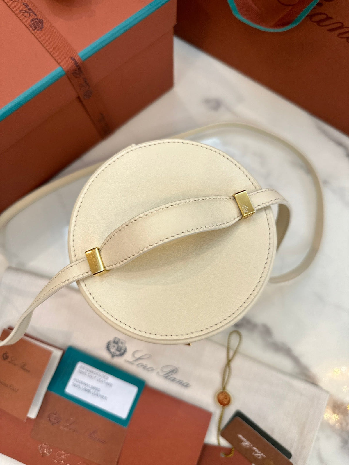 Loro Piana Extra Case Medium 16 Bag in White Cream Smooth Calfskin with Gold Hardware