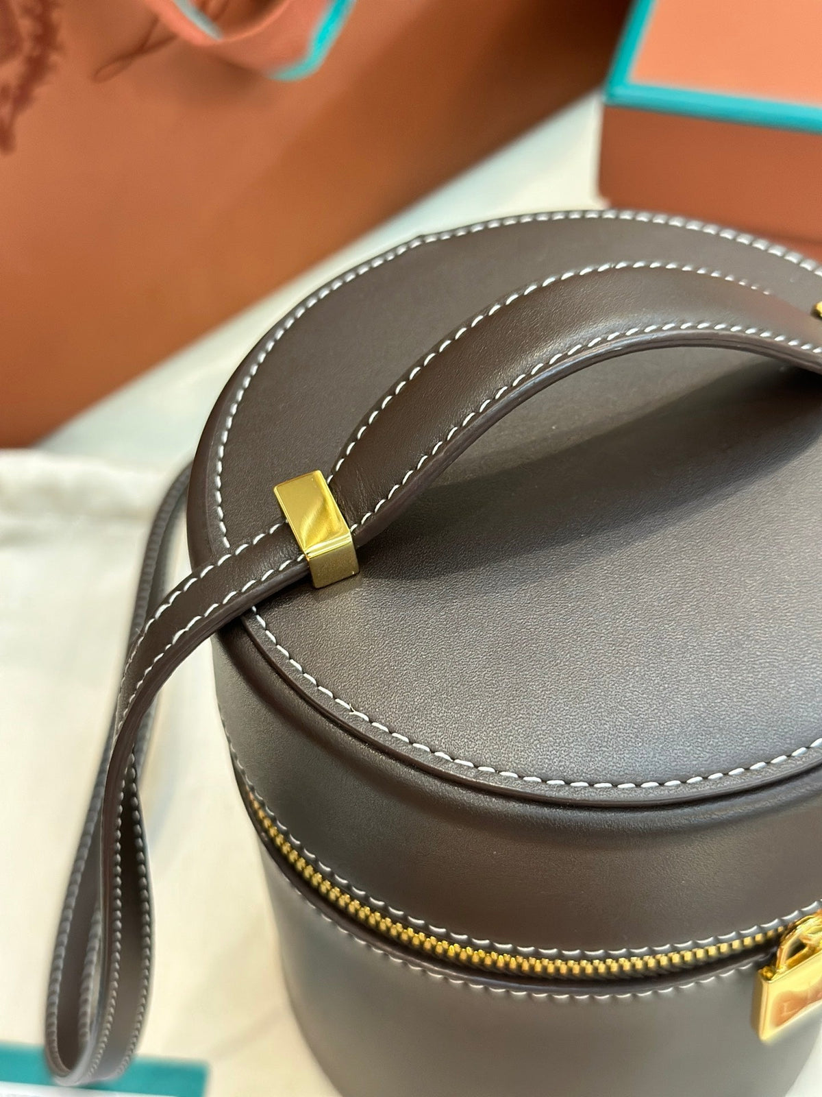 Loro Piana Extra Case Medium 16 Bag in Chocolate Brown Smooth Calfskin with Gold Hardware