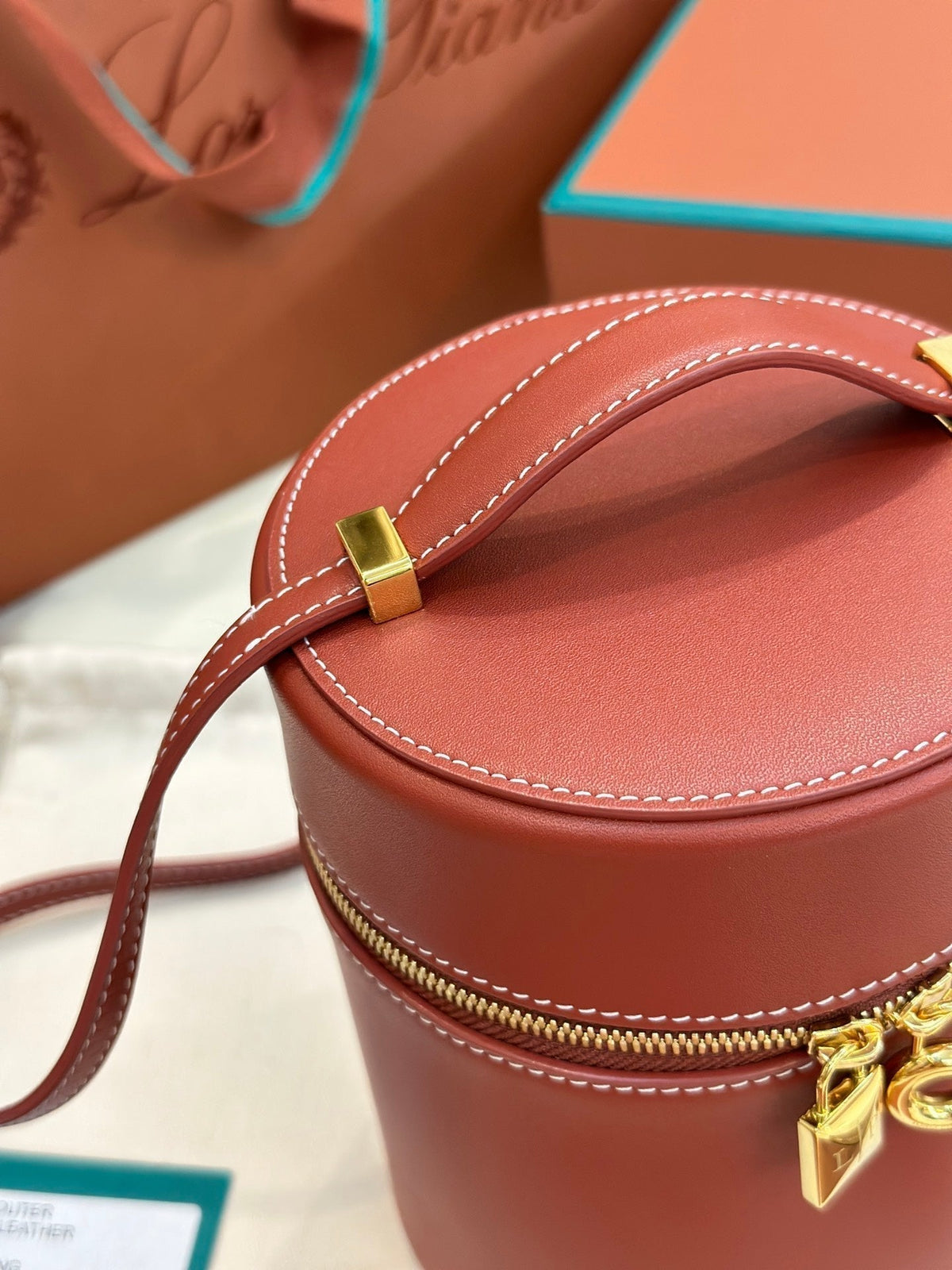 Loro Piana Extra Case Medium 16 Bag in Mars Red Smooth Calfskin with Gold Hardware