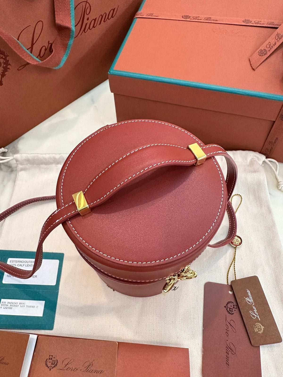 Loro Piana Extra Case Medium 16 Bag in Mars Red Smooth Calfskin with Gold Hardware