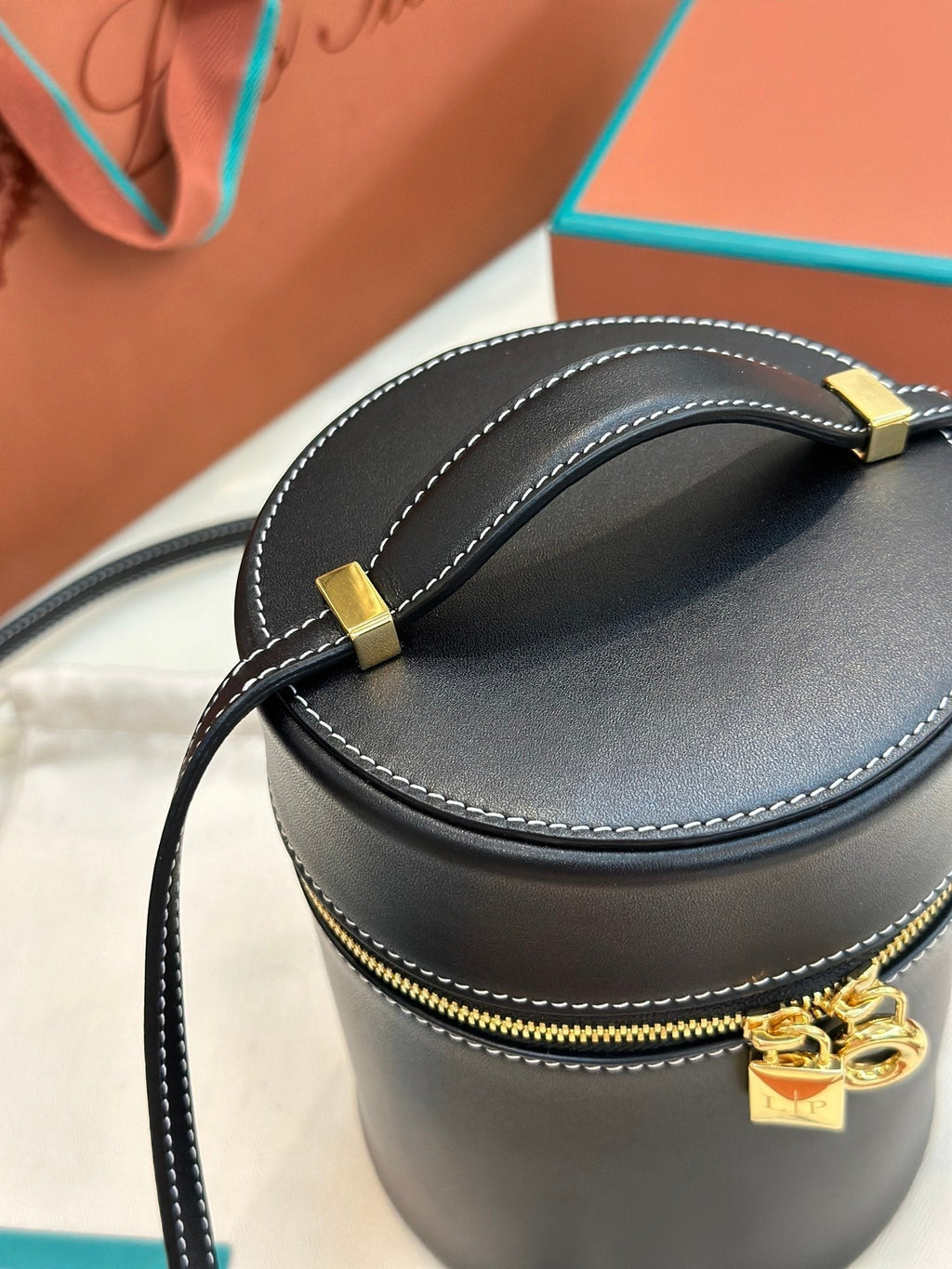 Loro Piana Extra Case Medium 16 Bag in Black Smooth Calfskin with Gold Hardware