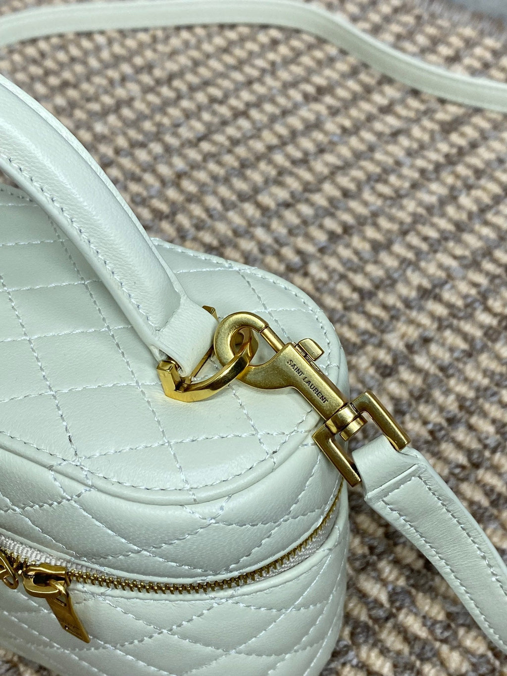 Saint Laurent Gaby Mini Vanity 18 in Ivory White Lambskin Gold Hardware Bag