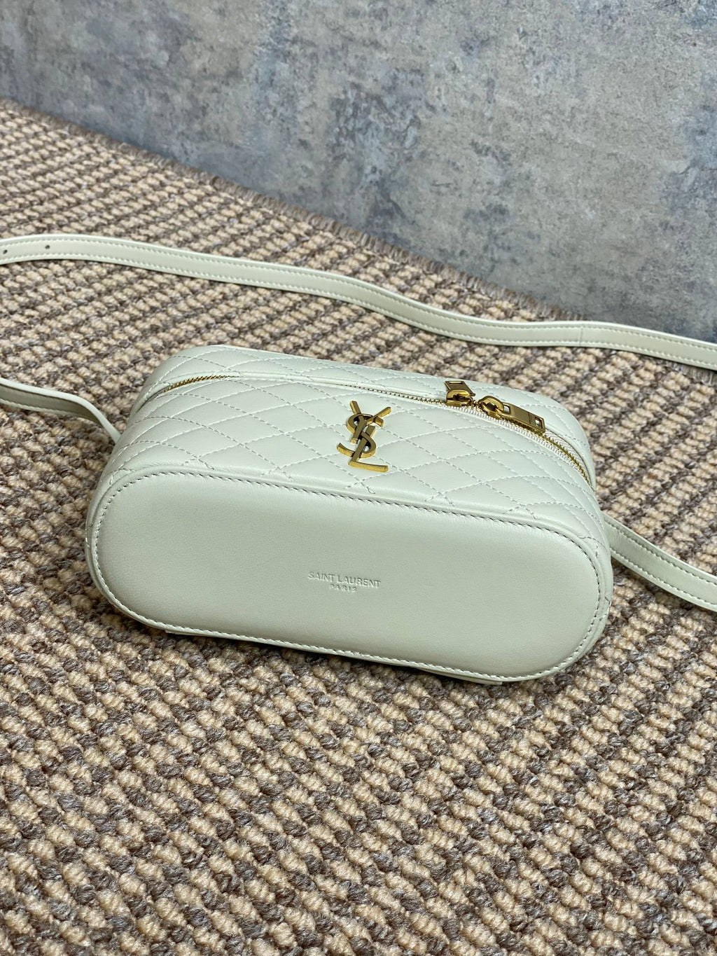 Saint Laurent Gaby Mini Vanity 18 in Ivory White Lambskin Gold Hardware Bag