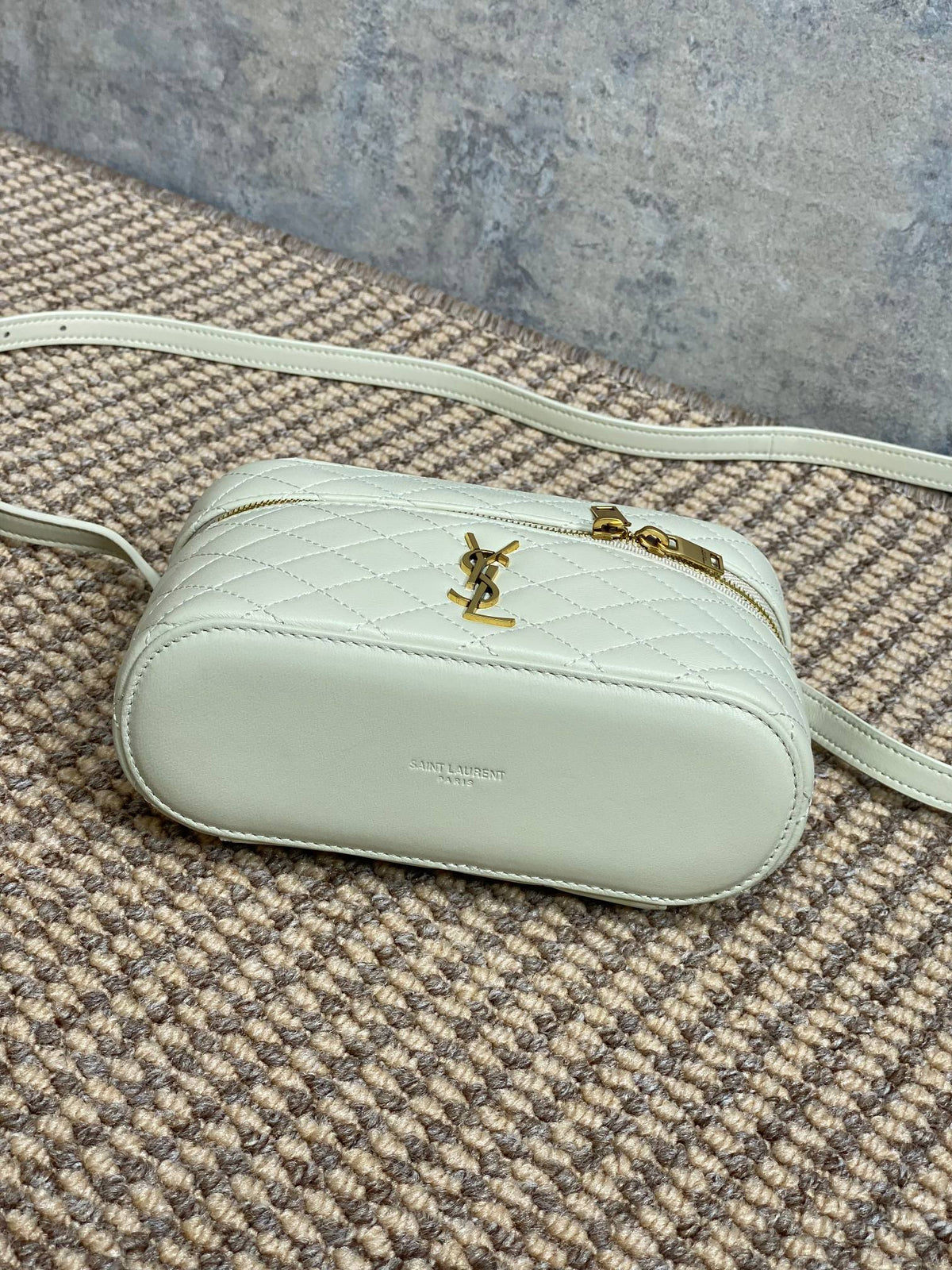 Saint Laurent Gaby Mini Vanity 18 in Ivory White Lambskin Gold Hardware Bag