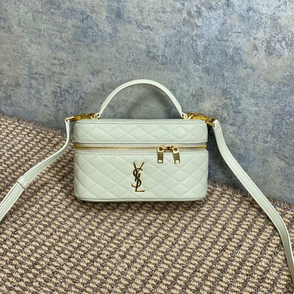 Saint Laurent Gaby Mini Vanity 18 in Ivory White Lambskin Gold Hardware Bag