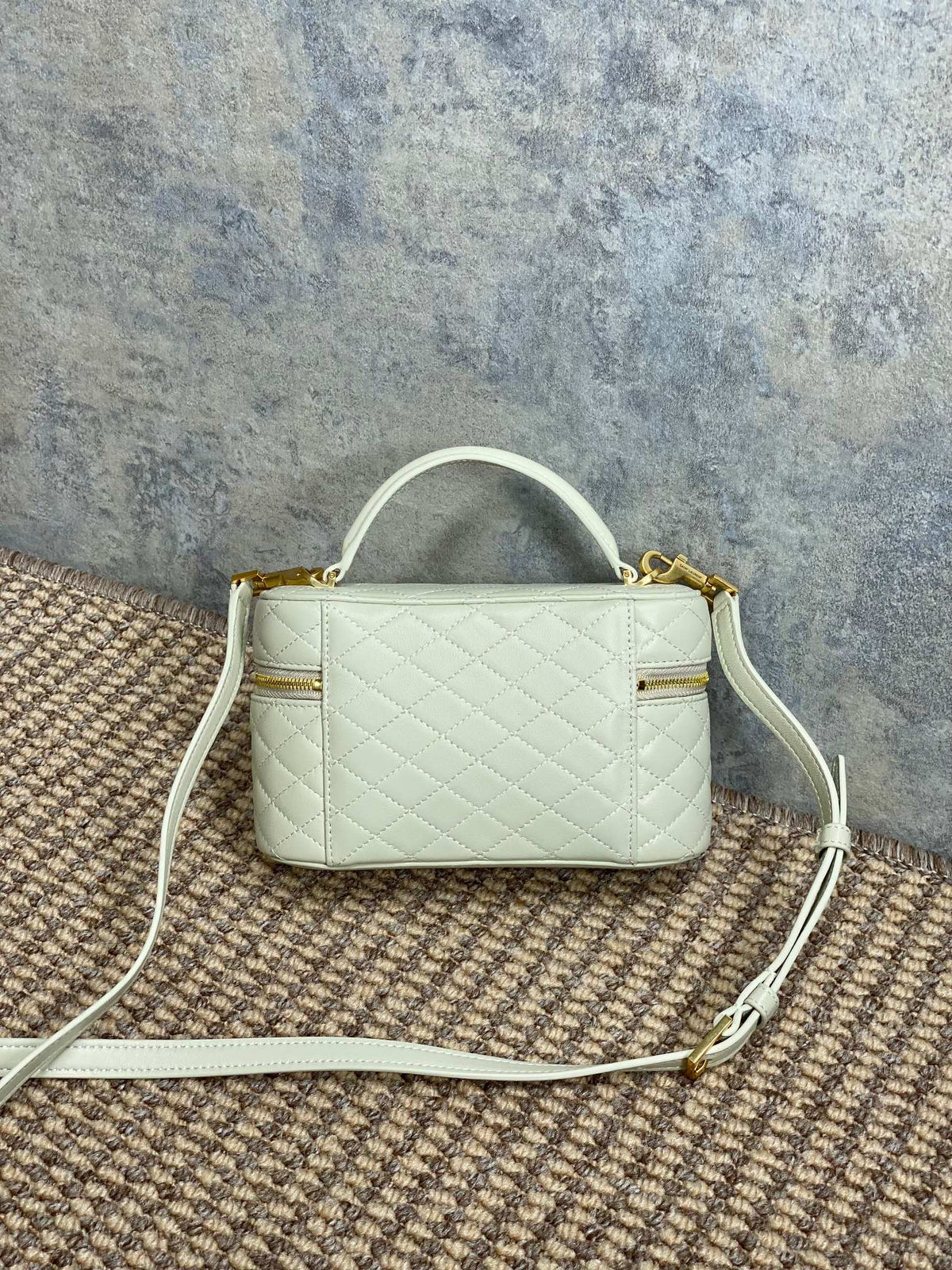 Saint Laurent Gaby Mini Vanity 18 in Ivory White Lambskin Gold Hardware Bag