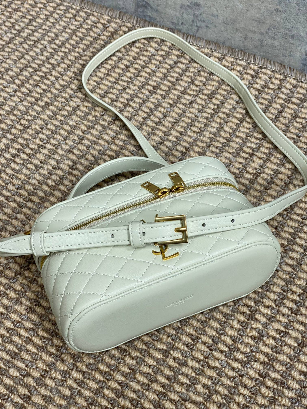 Saint Laurent Gaby Mini Vanity 18 in Ivory White Lambskin Gold Hardware Bag