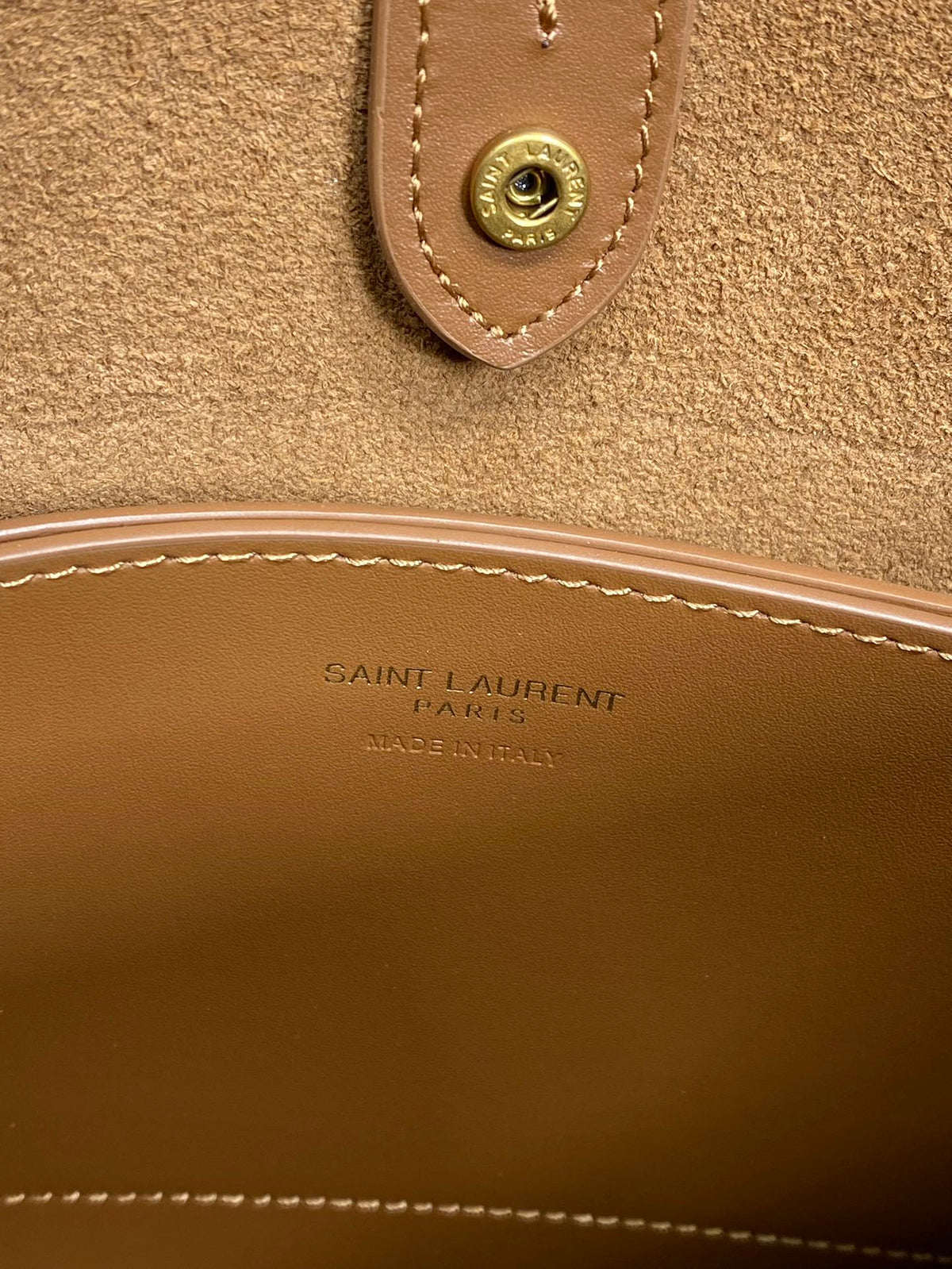 Saint Laurent Flat Shoulder Bag 23 in Tawny Brown Calfskin Gold Chain