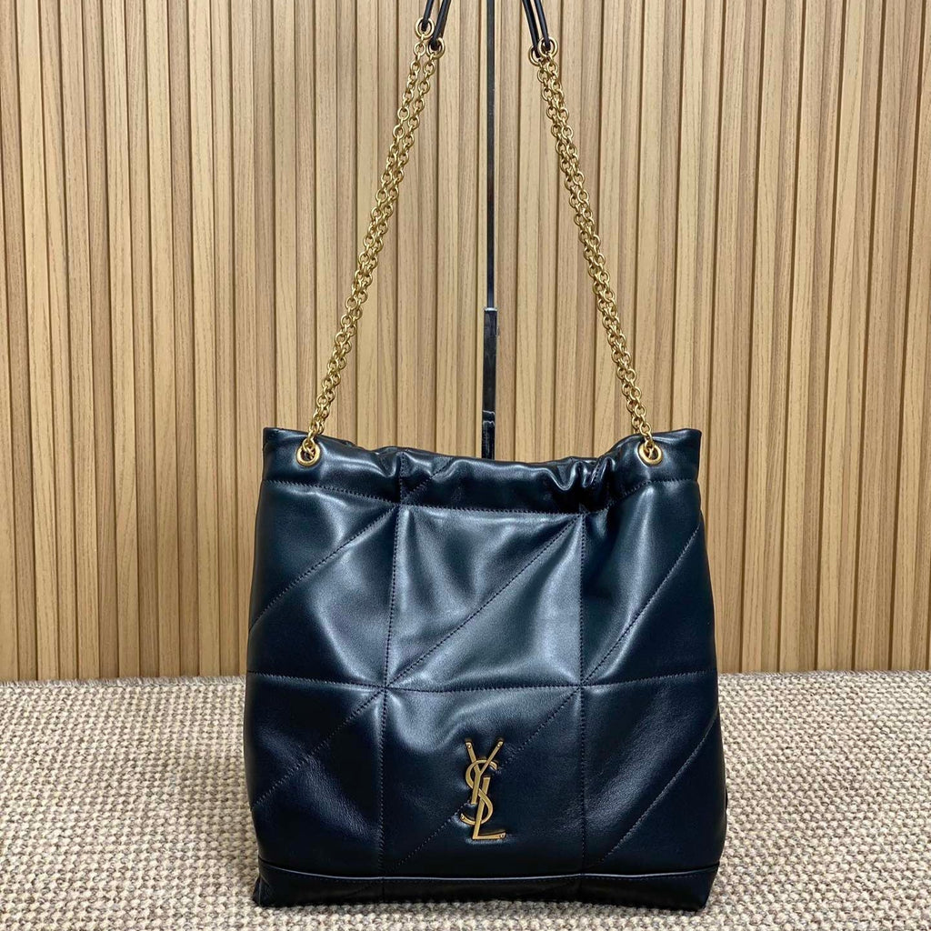 Saint Laurent Drawstring Chain Strap Shoulder Bag 39 in Navy Blue Quilted Calfskin