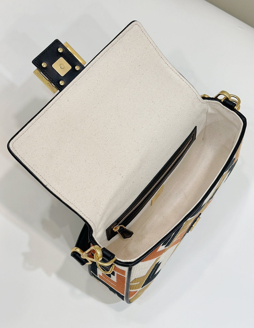Baguette Canvas 27 Bag with Multicolour Embroidery Gold Hardware