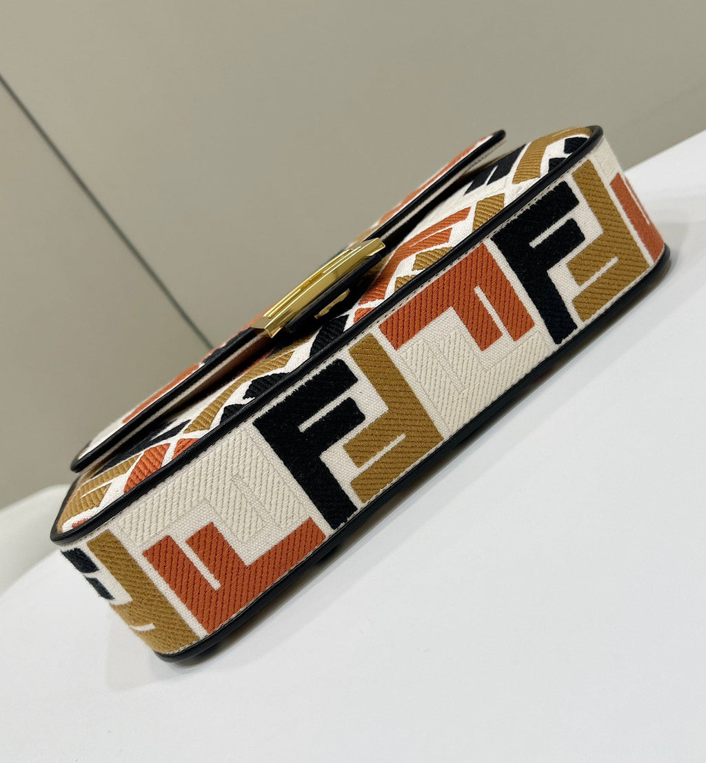 Baguette Canvas 27 Bag with Multicolour Embroidery Gold Hardware