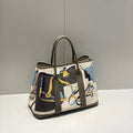 Hermes Garden Party 36 in Ivory Yellow Blue Toile H Canvas Etoupe Calfskin Equestrian Harness Print Bag