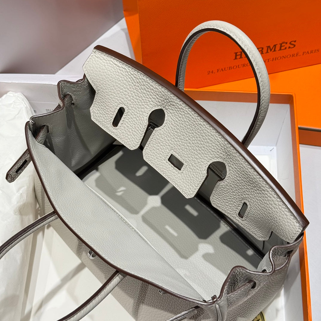 Hermes Birkin 25cm in Cream Togo Leather Silver Hardware Bag