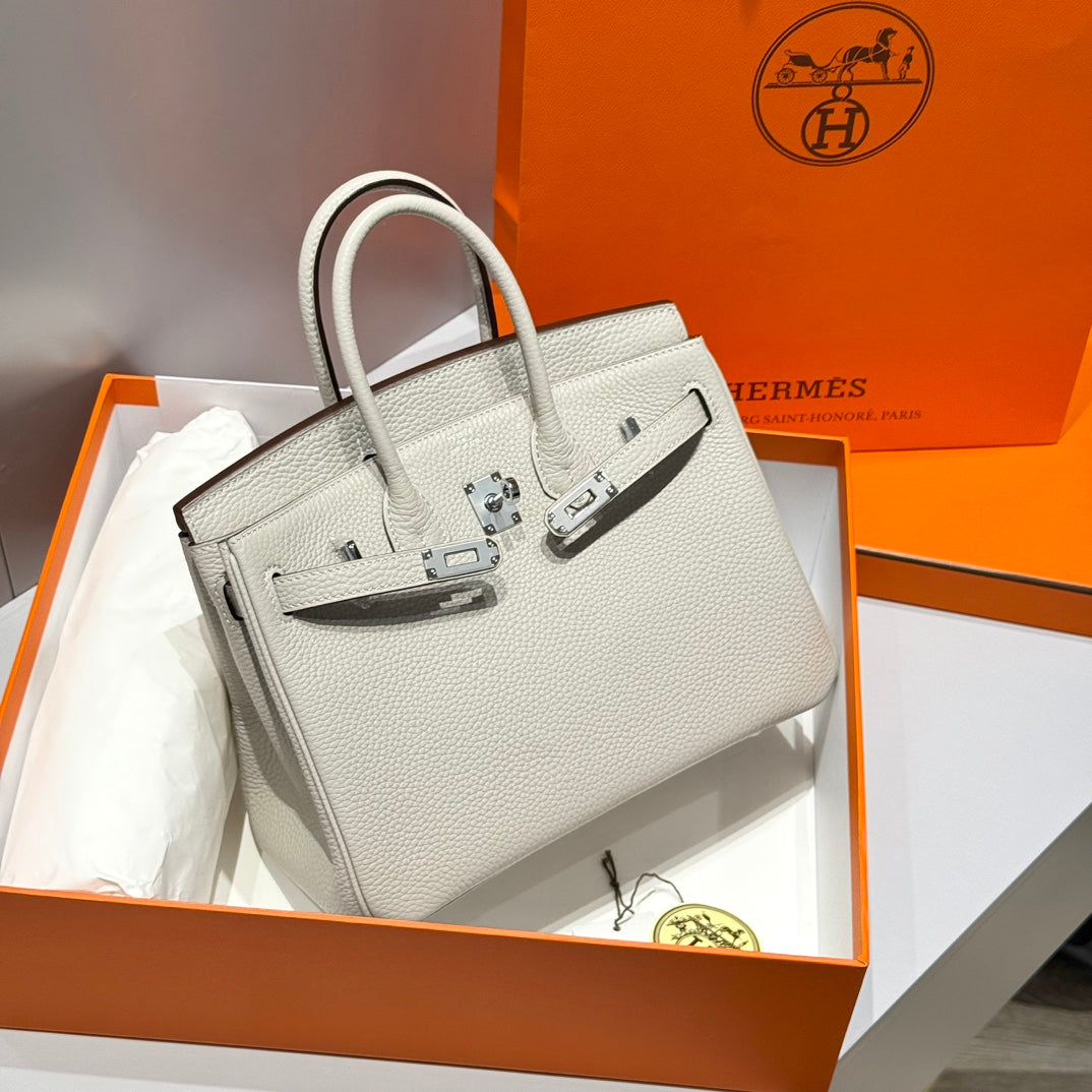 Hermes Birkin 25cm in Cream Togo Leather Silver Hardware Bag