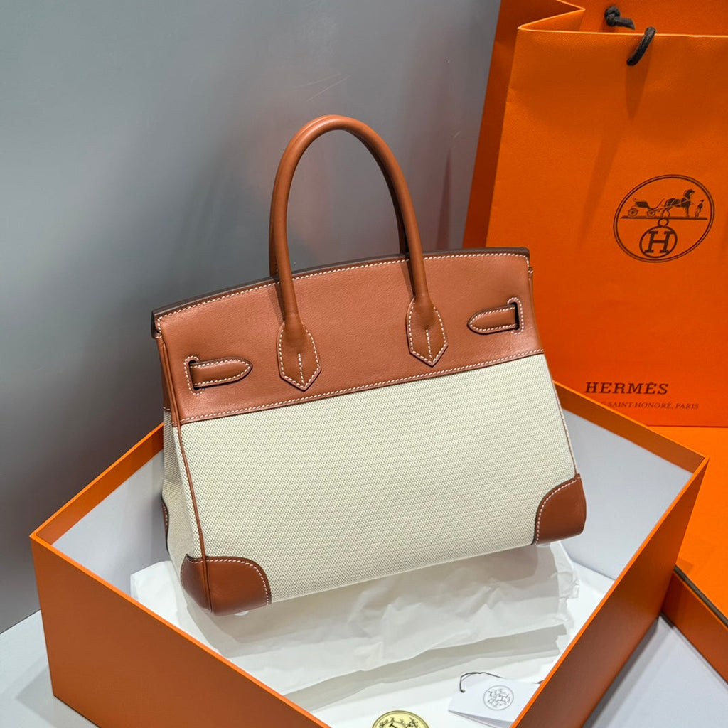 Hermes Birkin 30cm in Veau Barenia Swift Calfskin Ercu Toile Canvas Bag