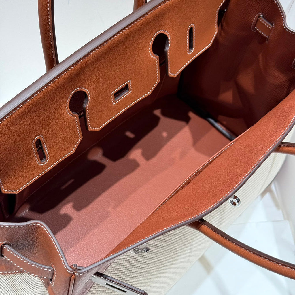 Hermes Birkin 30cm in Veau Barenia Swift Calfskin Ercu Toile Canvas Bag