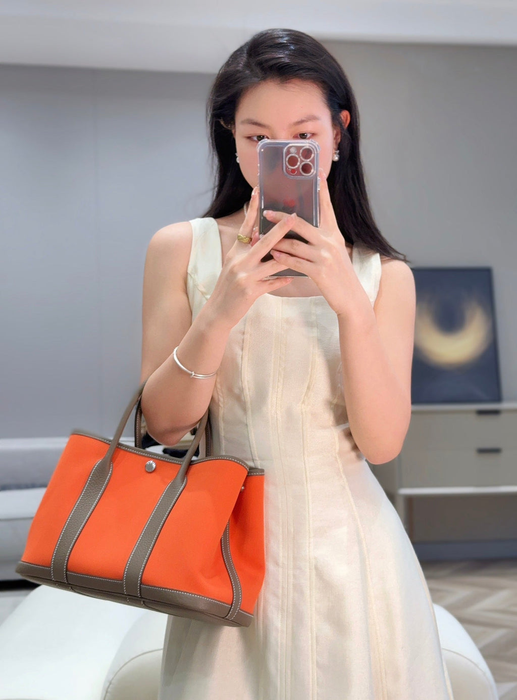 Hermes Garden Party 30cm in Orange Minimum Toilets Cotton Canvas and Brown Calfskin Bag