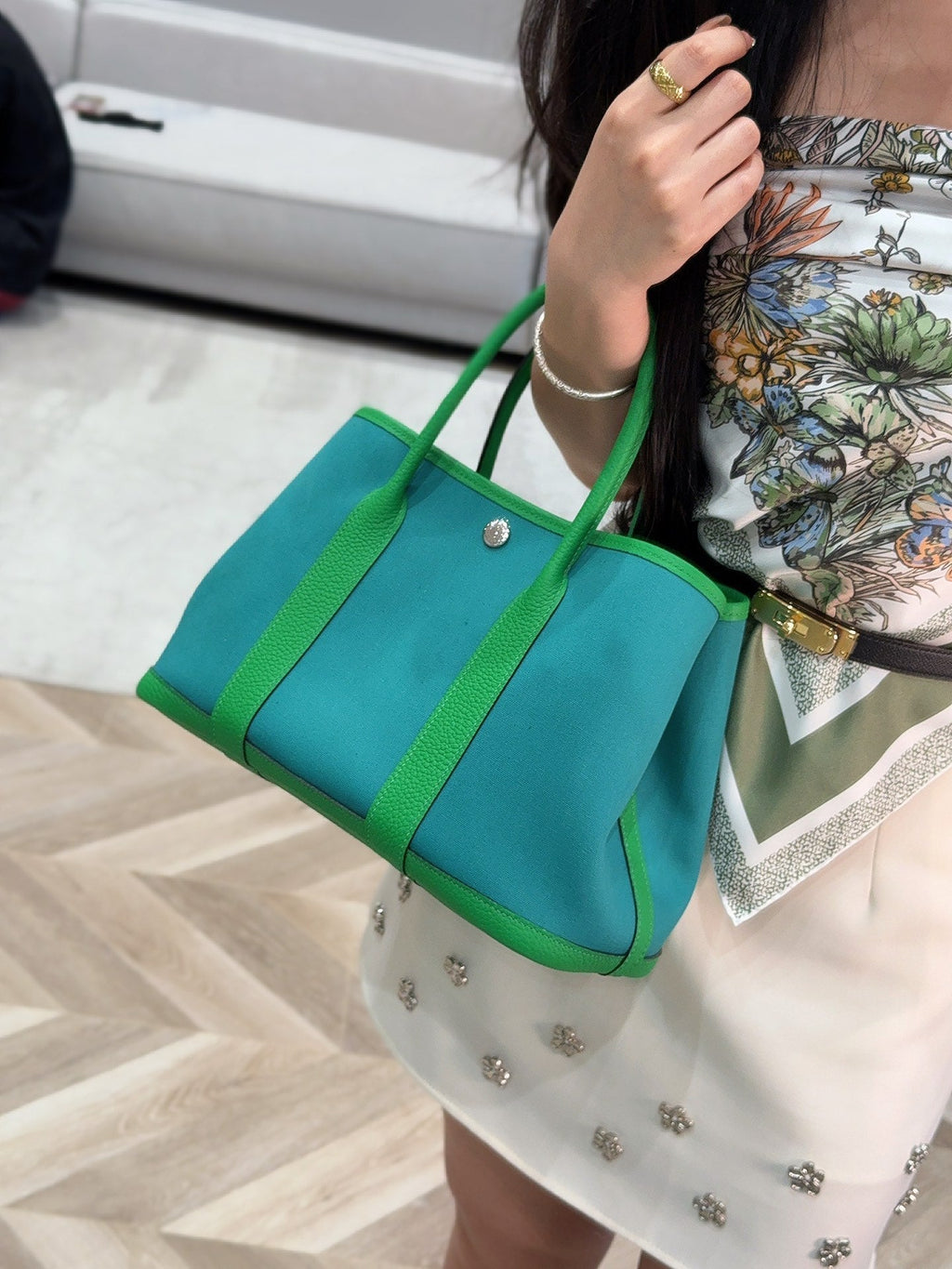 Hermes Garden Party 30cm in Cadmium Green Toilets Cotton Canvas and Green Calfskin Bag
