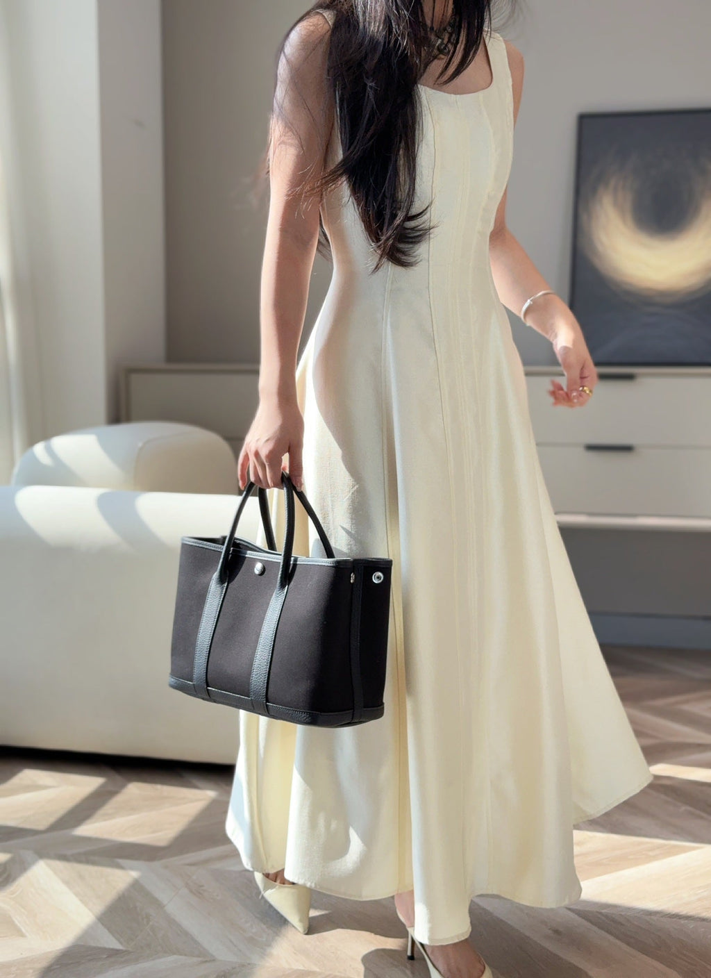 Hermes Garden Party 30cm in Black Toilets Cotton Canvas and Calfskin Bag