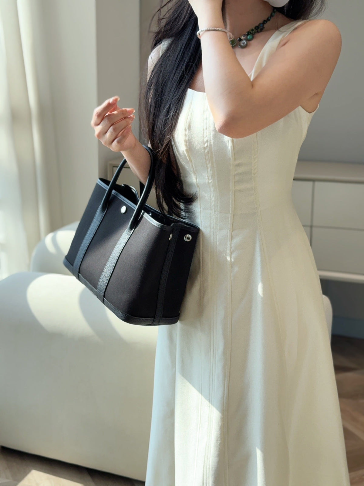 Hermes Garden Party 30cm in Black Toilets Cotton Canvas and Calfskin Bag