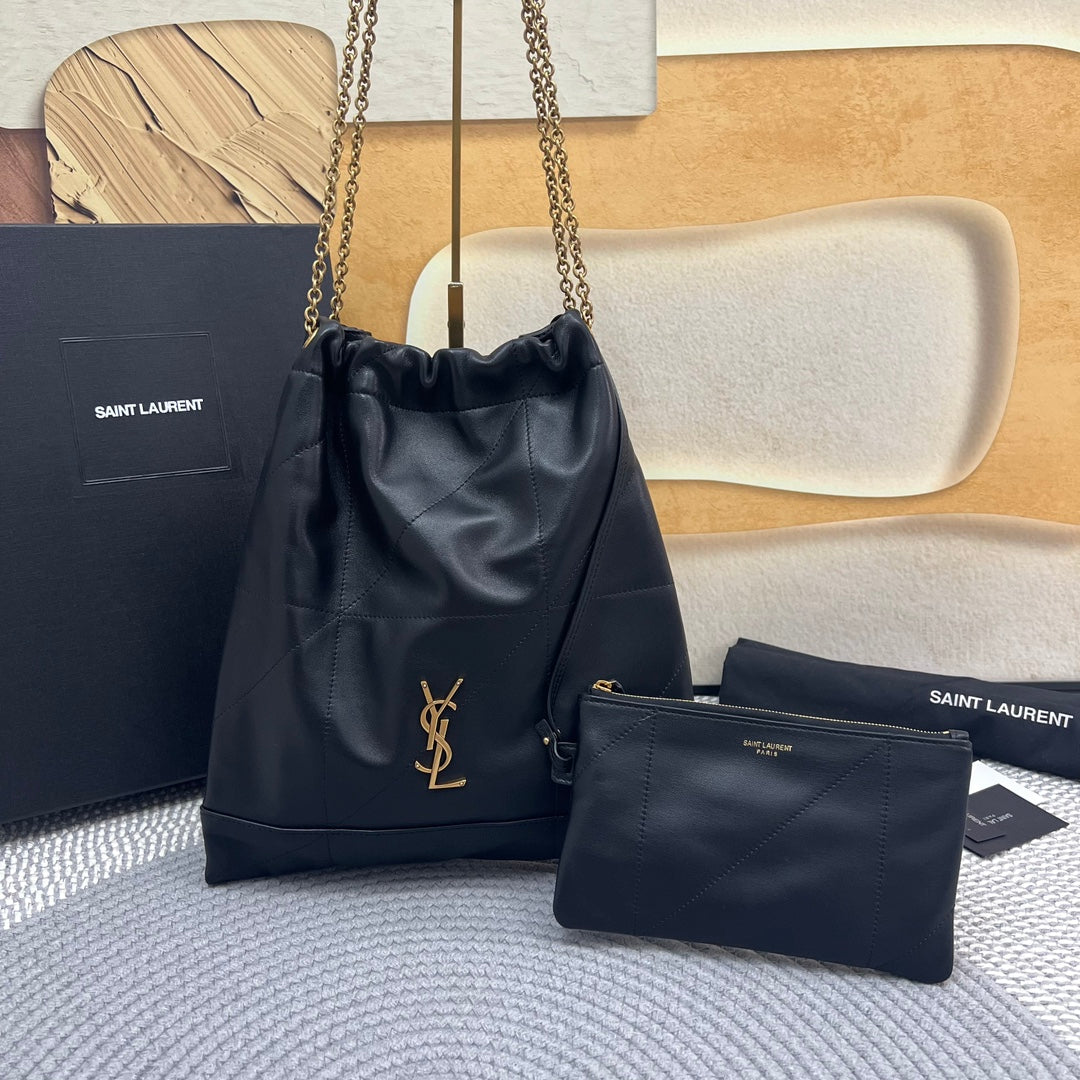 Saint Laurent Jamie Pochon 38 in Black Lambskin Gold Hardware Bag